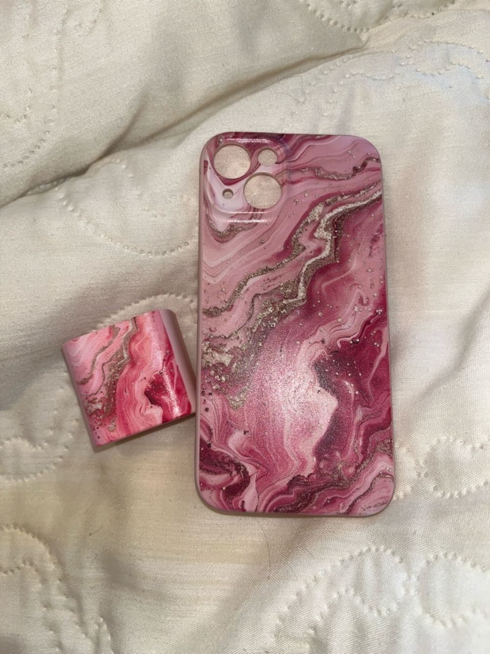 Pink Marble Phone Case and Accessory Set - Compatible Cell IPhone 13 case